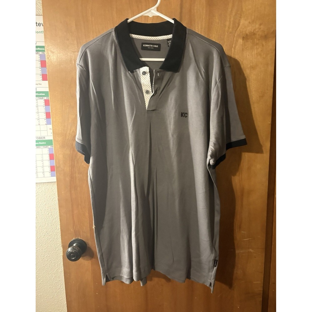 Kenneth Cole New York Mens Grey Polo Shirt Black Collar XL NWT 8224